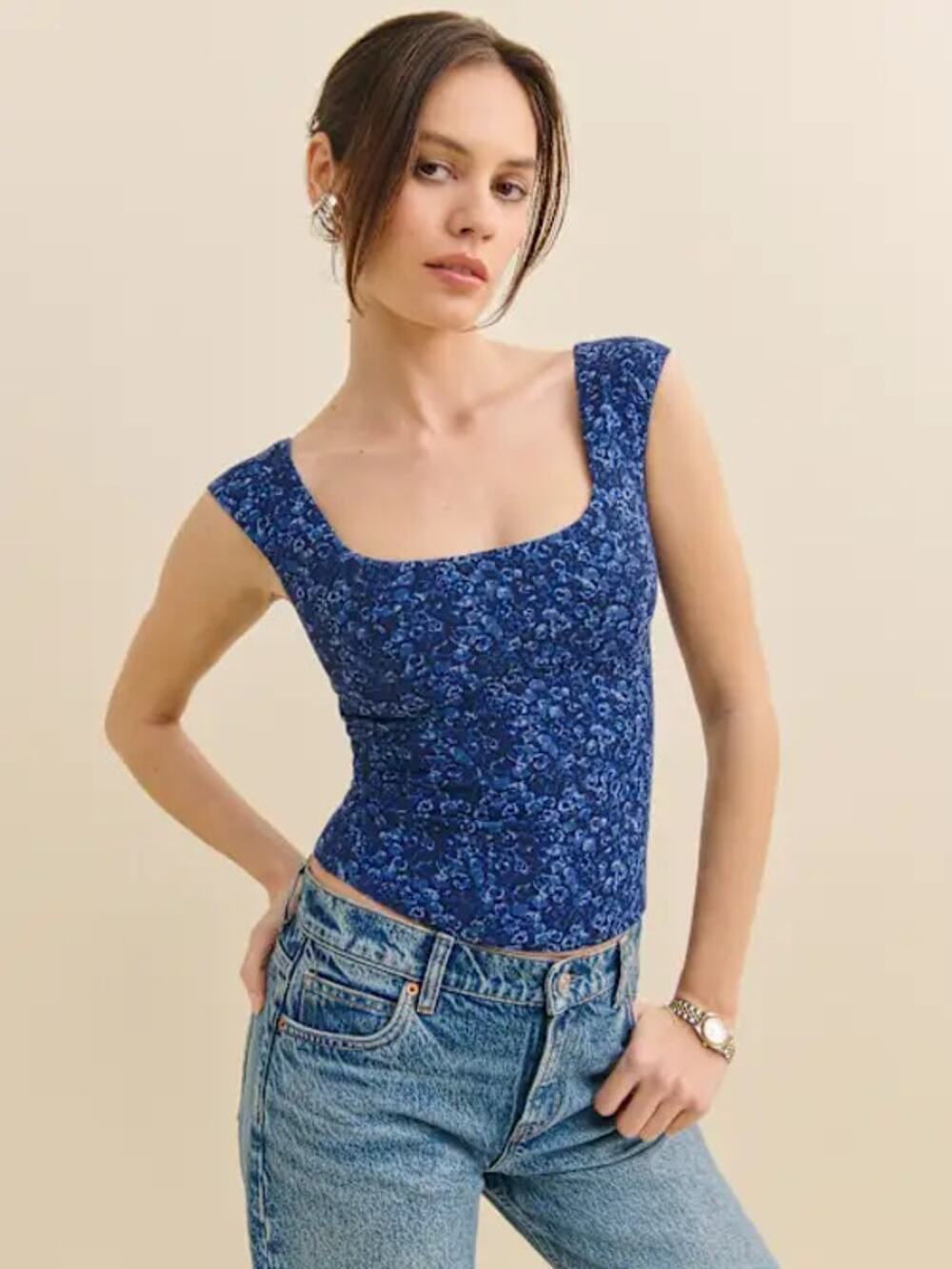 NWT Reformation Navi Floral Print Scoop Neck Top Size 0